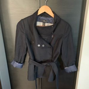 H&M Wrap Belted Wool Jacket Coat in Navy